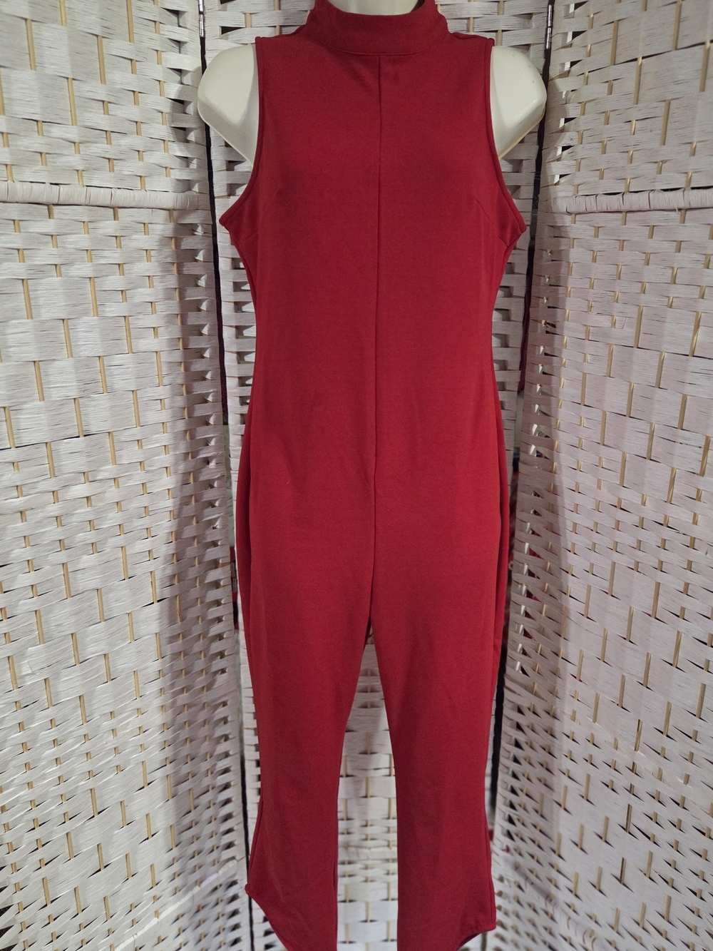 Fashion Queen Mania Sleeveless Mock Neck Red Jumpsuit